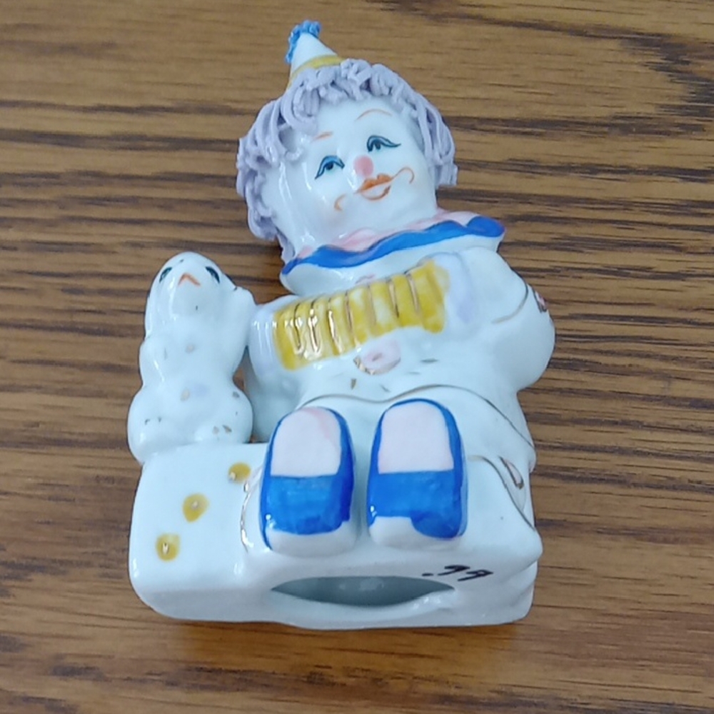 Colorful Glass Clown Birthday Figurine Accordian And A Dog